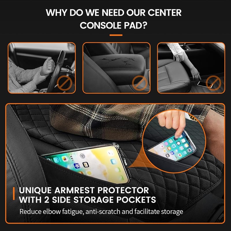 Rilsen Custom for Center Console Cover Jeep Grand Cherokee L 2021-2025 2026/Jeep Grand Cherokee WL 2022-2026 Armrest Cover Accessories Leather Armrest Seat Box Cover Protector with Pockets Storage Bag - Image 3